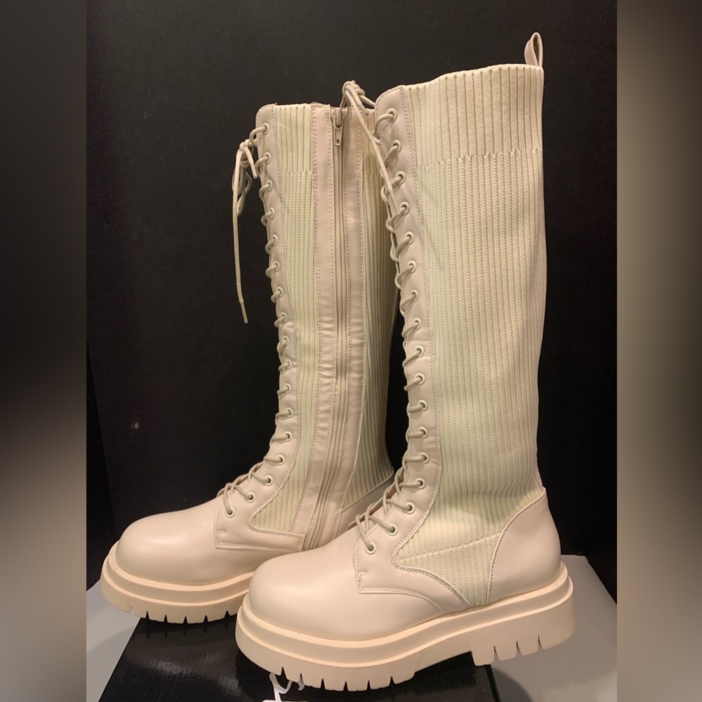 Knitted Sock Design Knee High Biker Boots By Nasty Gal